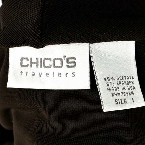 Chicos Travelers Top 1 Womens Medium 8 Brown Stretch Knit Blouse Faux Wrap Long - Picture 3 of 12